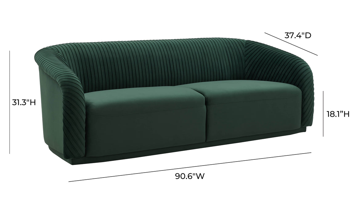 Yara Pleated Forest Green Velvet Sofa