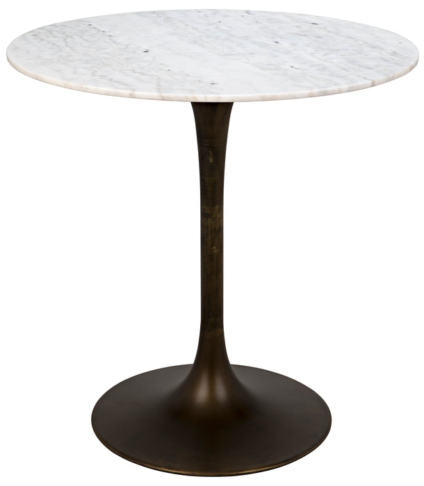 Laredo Bar Table 40", Metal with Aged Brass Finish, White Stone Top