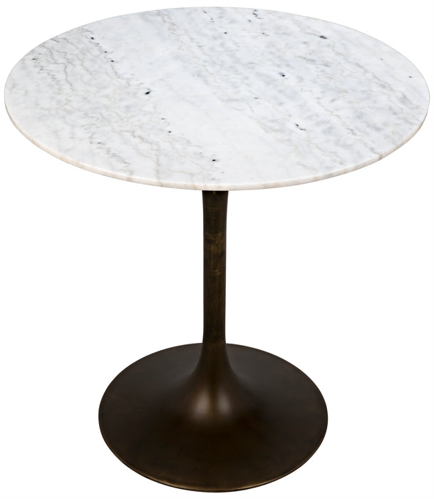 Laredo Bar Table 40", Metal with Aged Brass Finish, White Stone Top