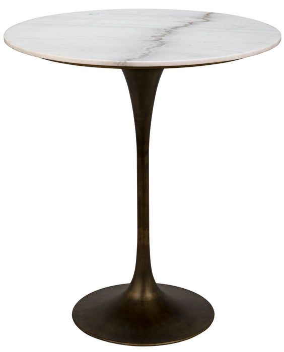 Laredo Bar Table 36", Aged Brass, White Marble Top