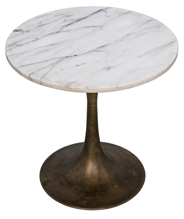 Laredo 20" Table, White Stone Top, Metal with Aged Brass Finish