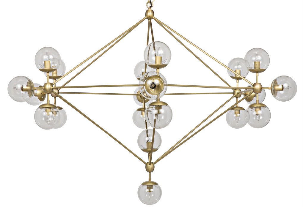 Pluto Chandelier, Large, Metal with Brass Finish and Glass