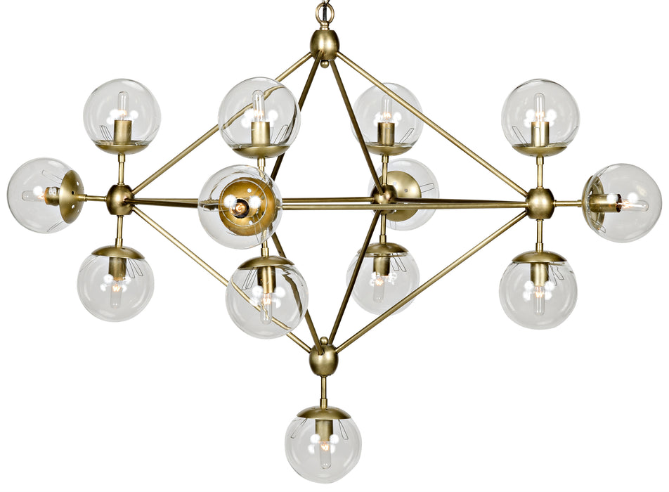 Pluto Chandelier, Small, Metal with Brass Finish and Glass