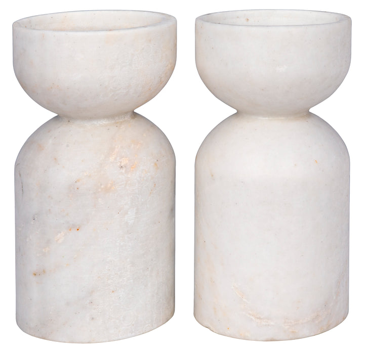 Elias Decorative Candle Holder, Set of 2, White Marble