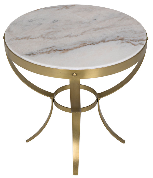 Byron Side Table, Antique Brass with White Marble