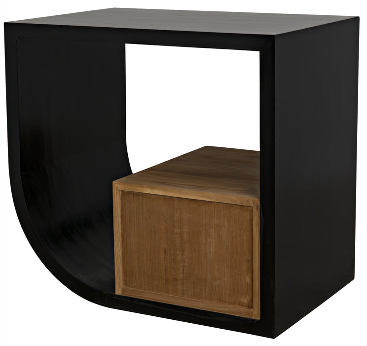 Burton Side Table, Right, Hand Rubbed Black and Teak