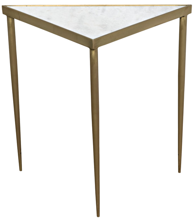 Comet Triangle Side Table, Large, Marble, Steel with Brass Finish