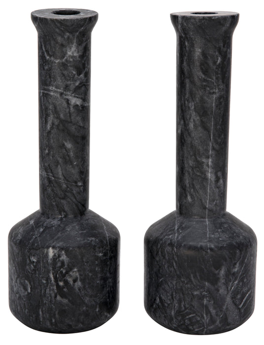 Markos Decorative Candle Holder, Set of 2, Black Marble