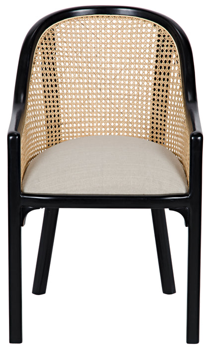 Gaston Chair with Caning, Hand Rubbed Black, Linen
