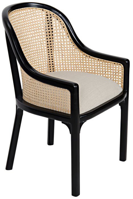 Gaston Chair with Caning, Hand Rubbed Black, Linen