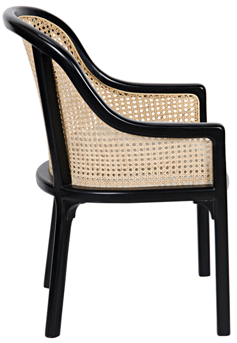 Gaston Chair with Caning, Hand Rubbed Black, Linen