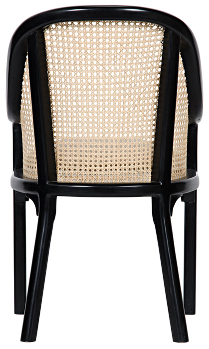 Gaston Chair with Caning, Hand Rubbed Black, Linen