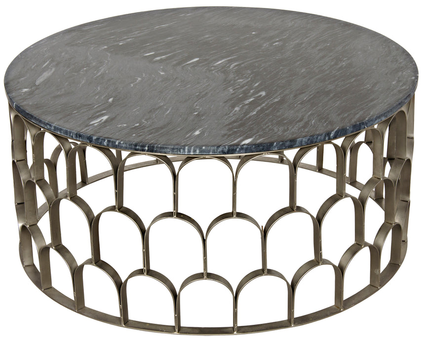 Mina Coffee Table, Antique Silver, Steel and White Marble