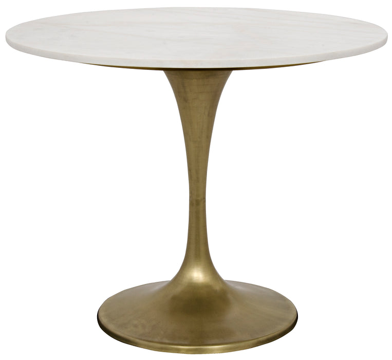 Laredo 36" Table with White Stone Top, Metal with Brass Finish