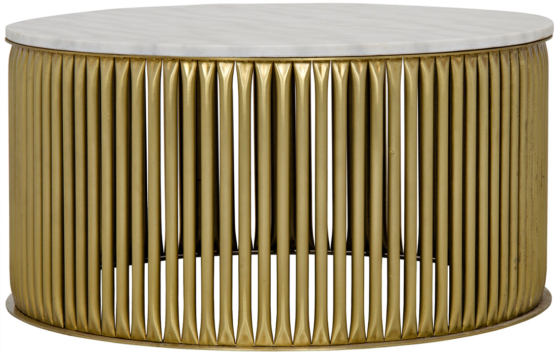 Lenox Coffee Table, Antique Brass, Steel and Marble