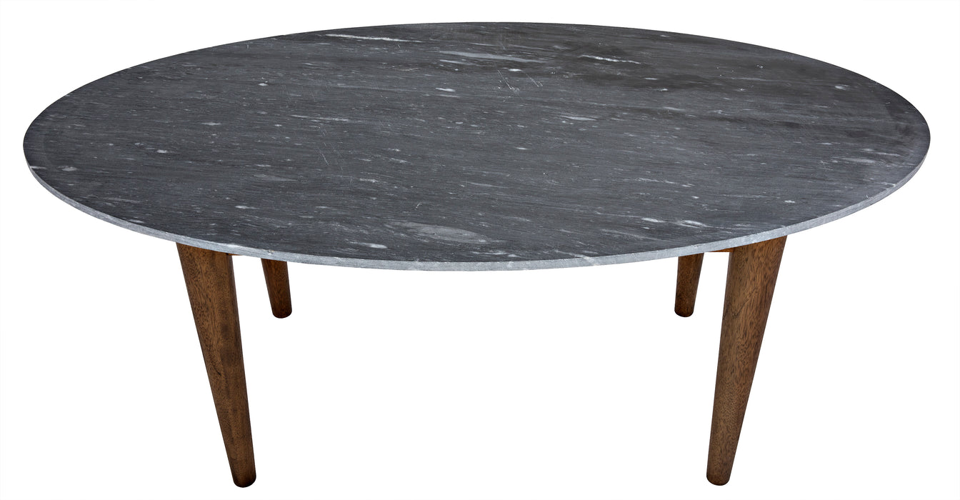 Surf Oval Dining Table with Black Marble Top, Dark Walnut