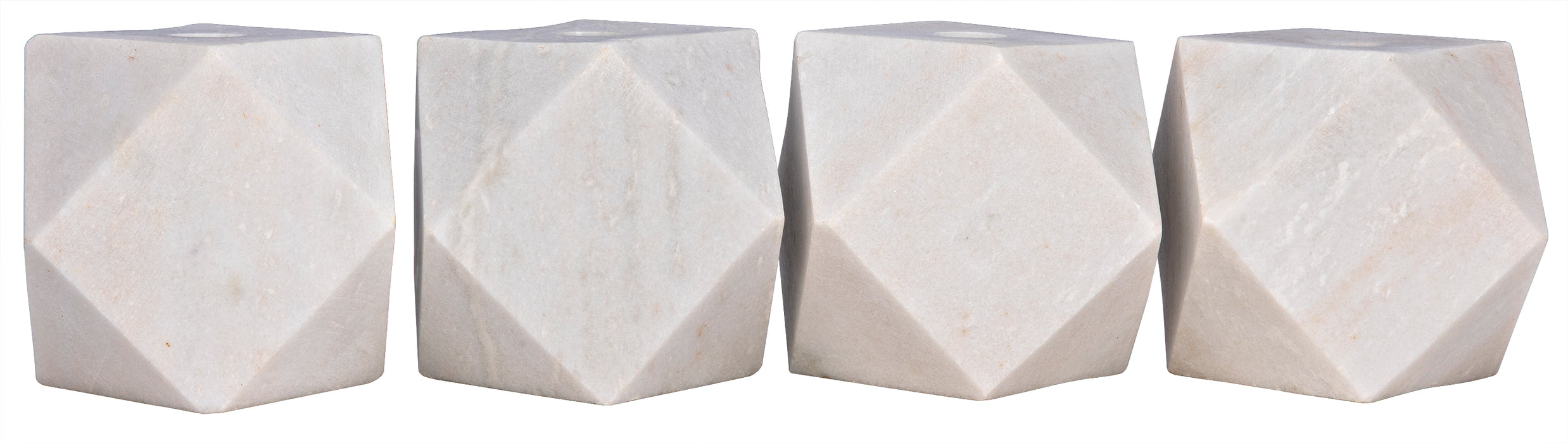 Polyhedron Decorative Candle Holder, Set of 4, White Marble