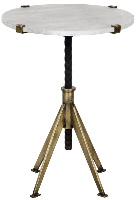 Edith Adjustable Side Table, Small, Antique Brass and White Marble