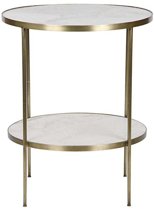 Rivoli Side Table, Antique Brass with White Marble