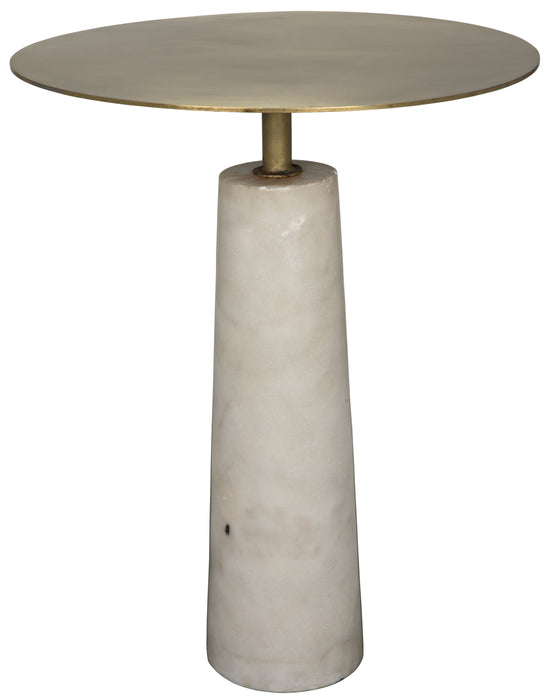 Hotaru Side Table, White Marble, Metal with Brass Finish