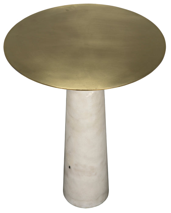 Hotaru Side Table, White Marble, Metal with Brass Finish