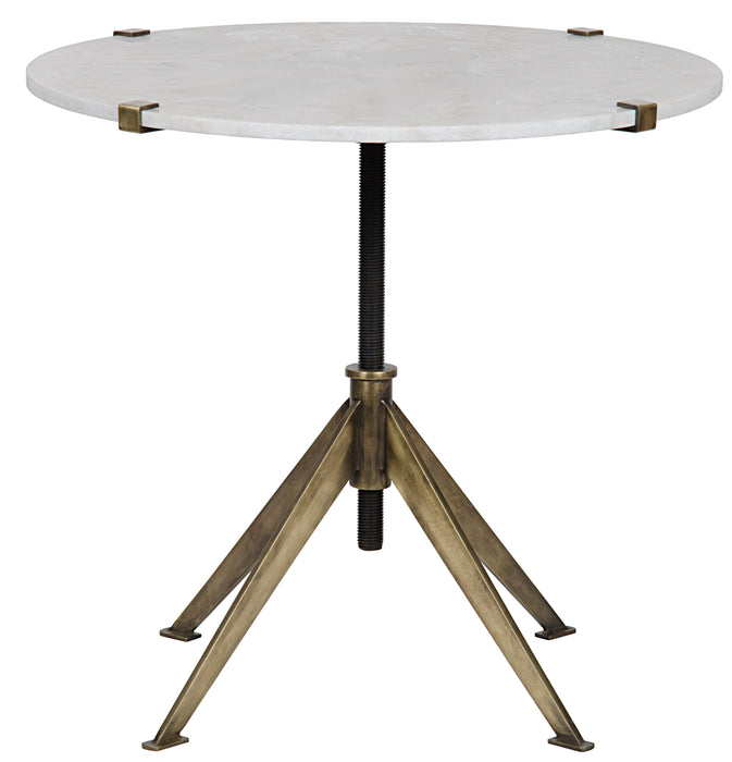 Edith Adjustable Side Table, Large, Antique Brass and White Marble