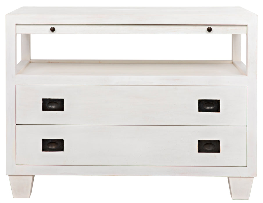 2-Drawer Side Table with Sliding Tray, White Wash