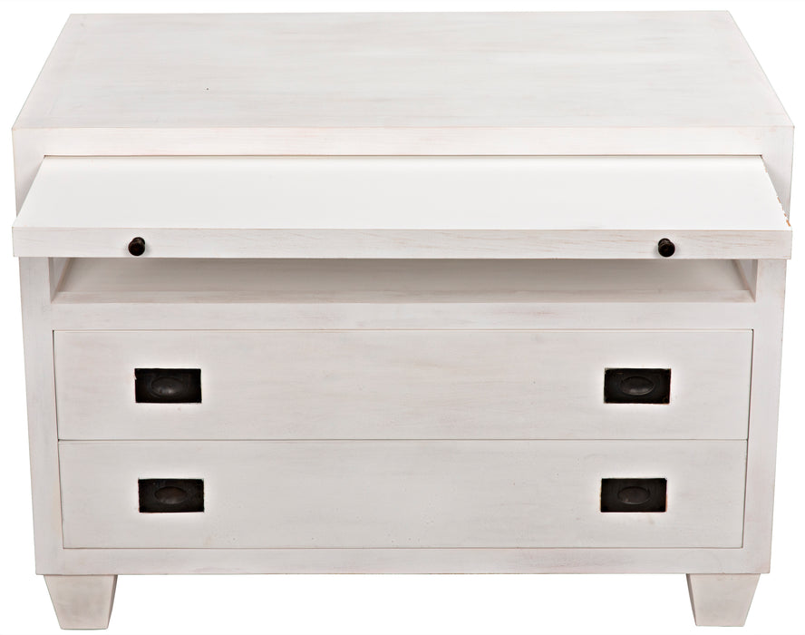 2-Drawer Side Table with Sliding Tray, White Wash