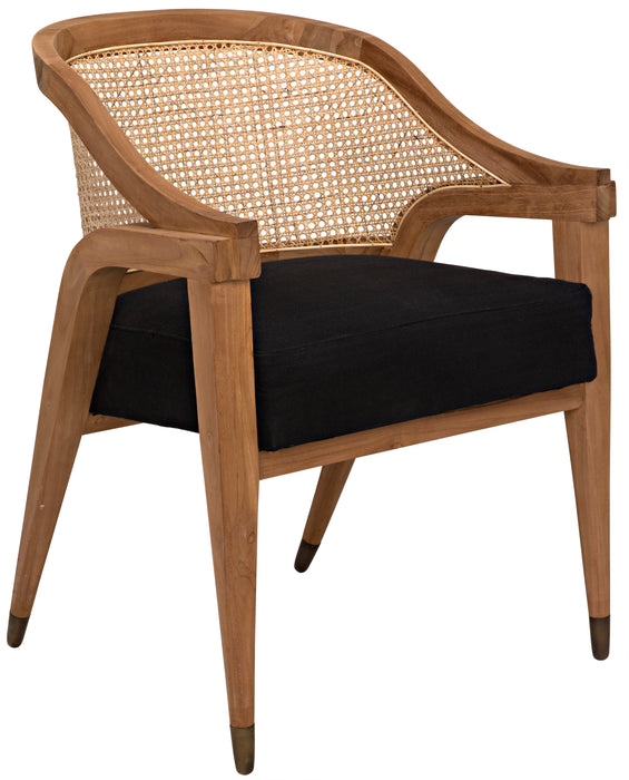 Chloe Chair, Teak, Caning, and Black Cotton