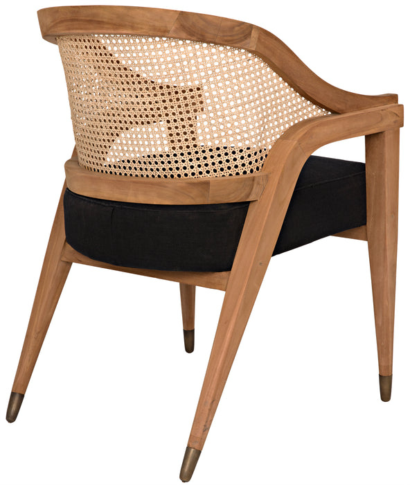 Chloe Chair, Teak, Caning, and Black Cotton