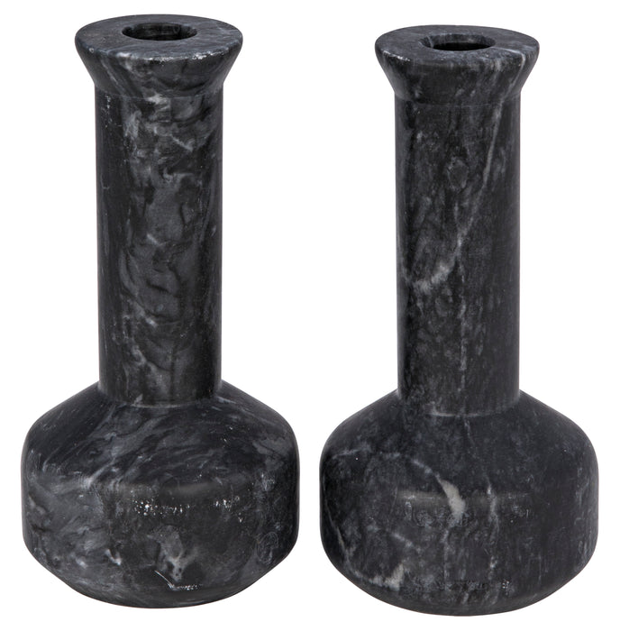 Milos Decorative Candle Holder, Set of 2, Black Marble