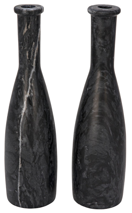 Moris Decorative Candle Holder, Set of 2, Black Marble