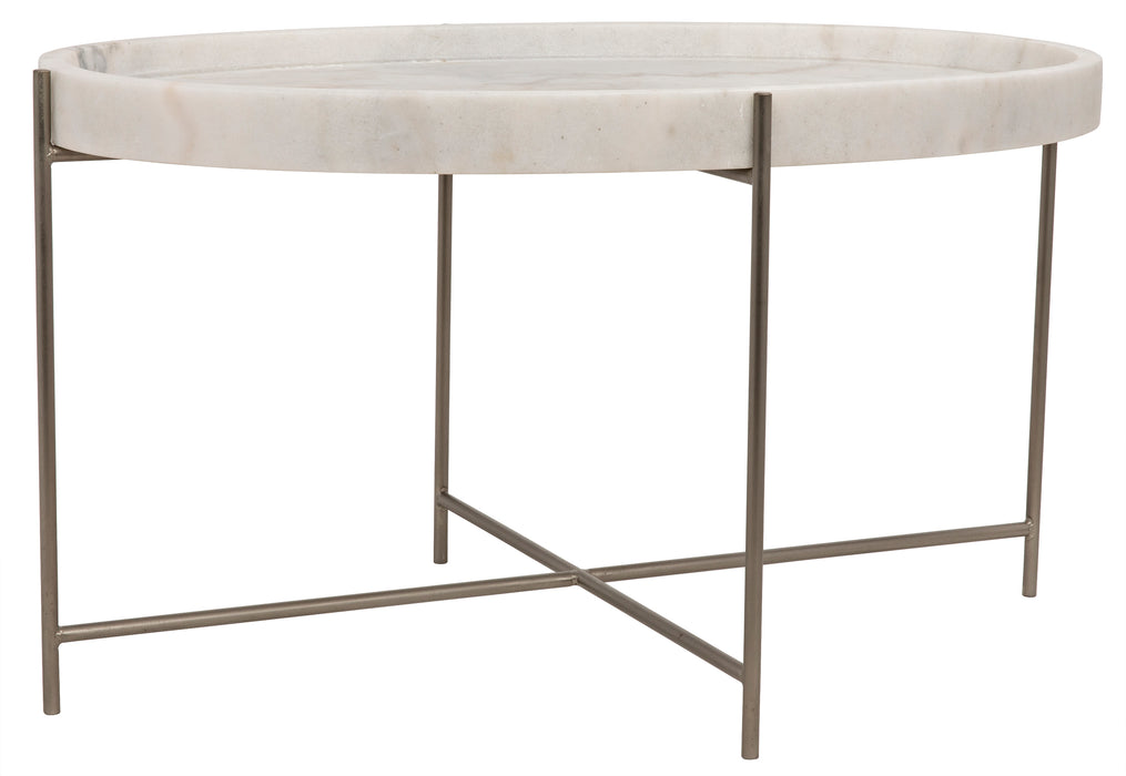 Che Cocktail Table, Antique Silver, Steel and White Marble