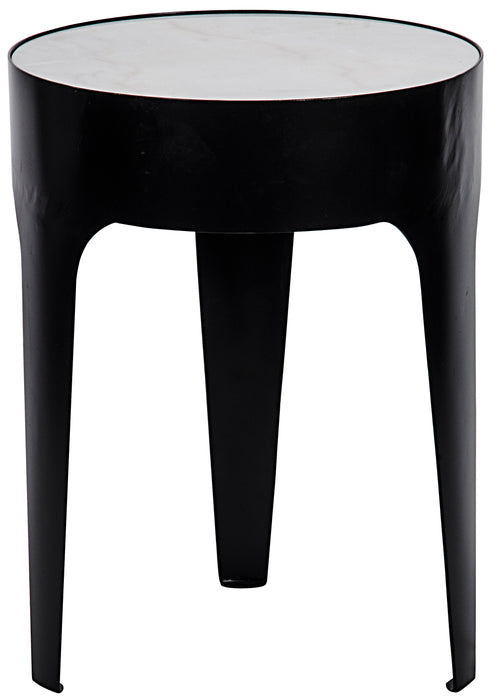 Cylinder Side Table, Small, Black Steel with White Marble Top