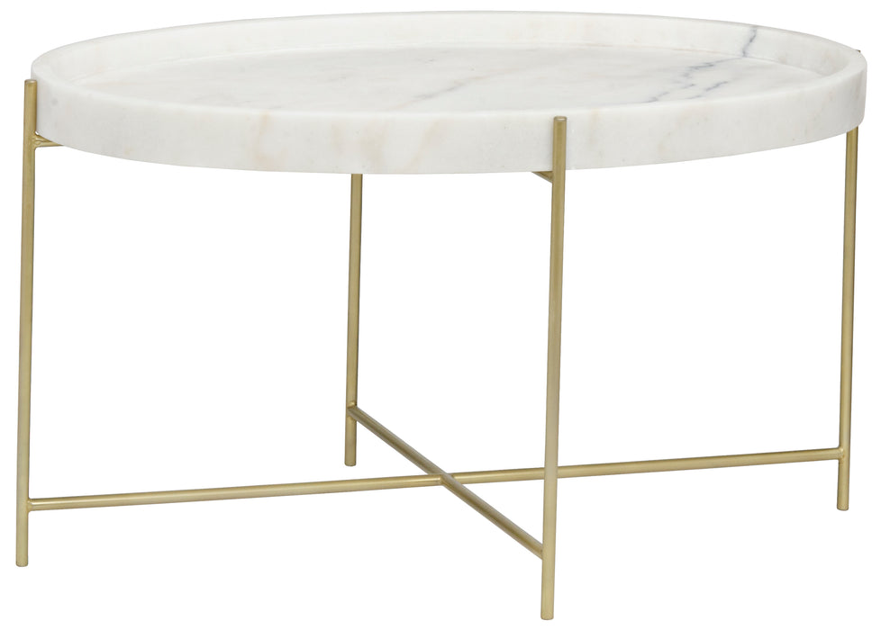 Che Cocktail Table, Antique Brass, Steel and White Marble