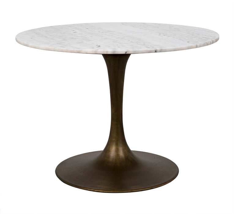 Laredo Table 40", Metal with Aged Brass Finish, White Stone Top