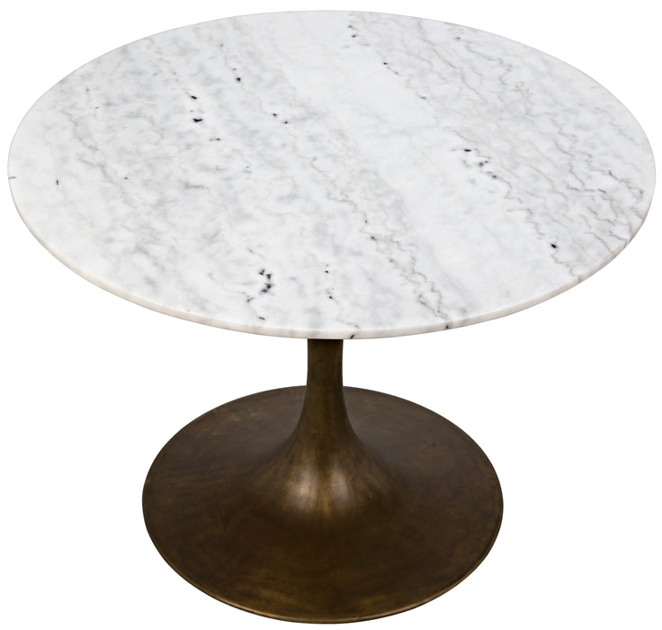 Laredo Table 40", Metal with Aged Brass Finish, White Stone Top