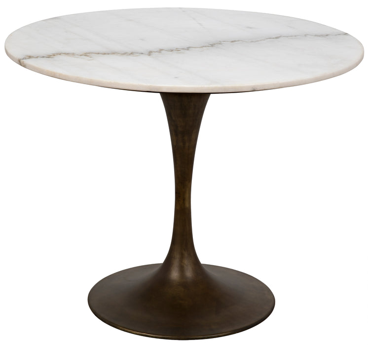 Laredo Table 36", Metal with Aged Brass Finish, White Stone Top