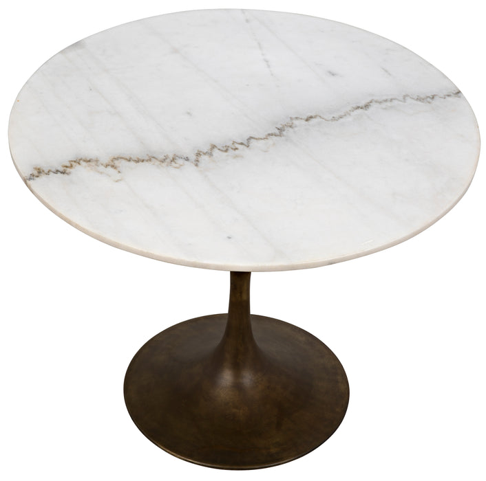 Laredo Table 36", Metal with Aged Brass Finish, White Stone Top