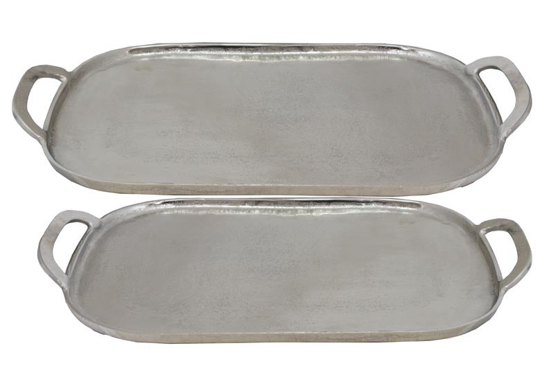 Large Silver Metal Tray set of two (2)