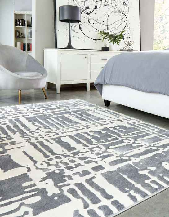 Gray and White Geo rug