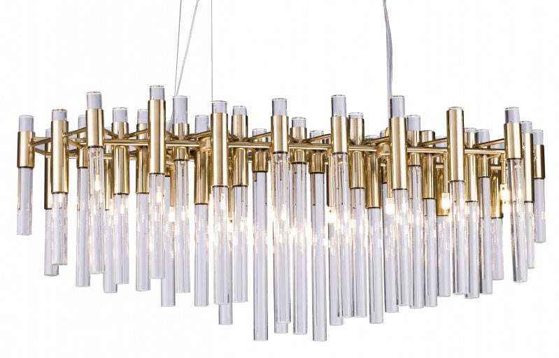 Gold and Glass Tube Chandelier Linear