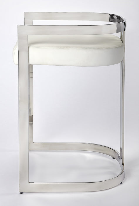 Butler Clarence Silver & White Faux Leather Counter Stool