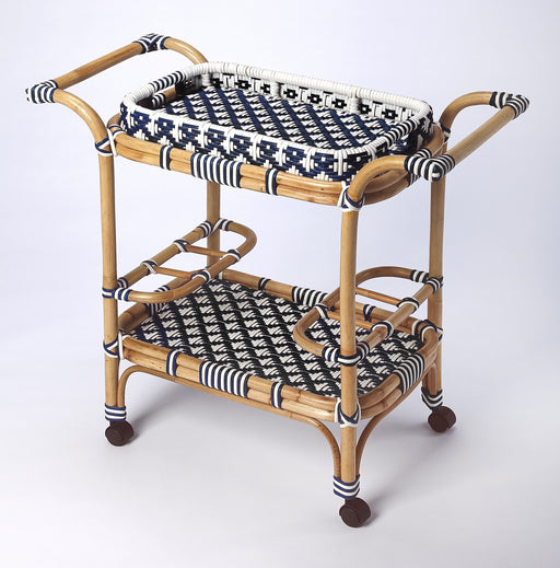 Butler Selena Blue & White Rattan Bar Cart