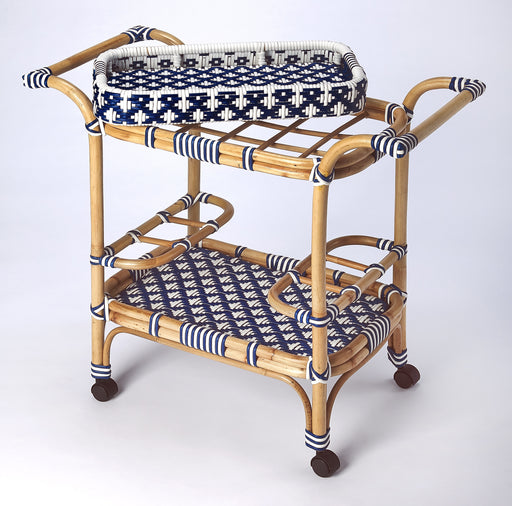 Butler Selena Blue & White Rattan Bar Cart