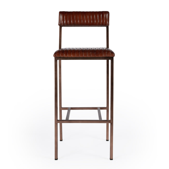 Butler Waco Iron and Leather Cushioned Bar Stool
