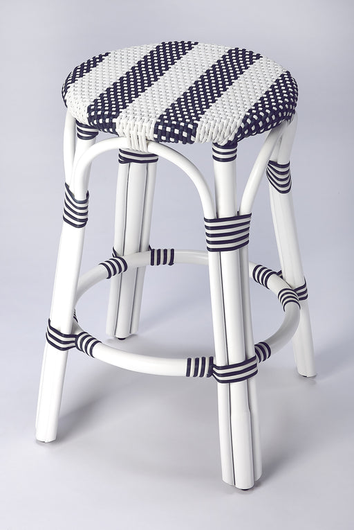 Butler Tobias Blue & White Rattan Counter Stool