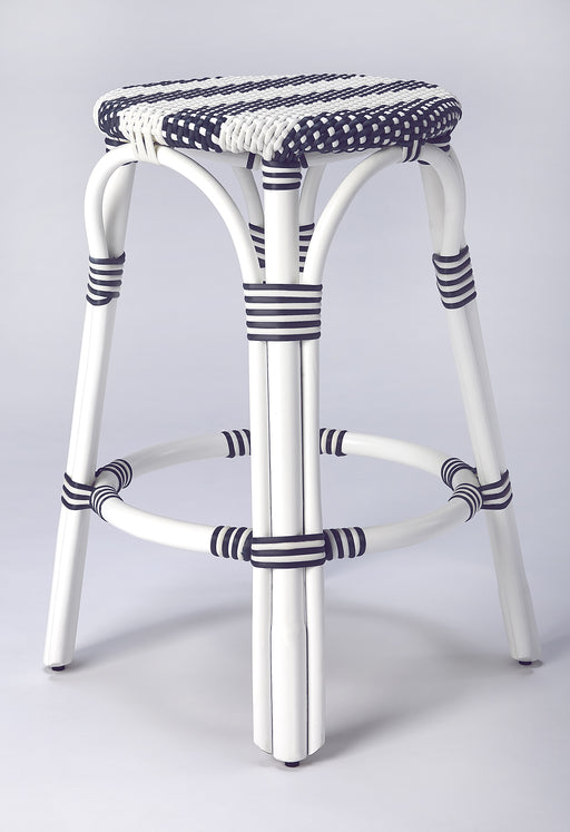 Butler Tobias Blue & White Rattan Counter Stool