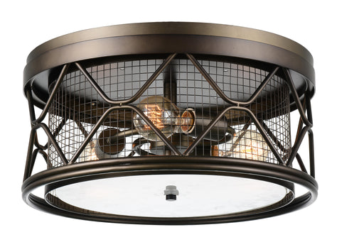 3 Light Cage Flush Mount with Light Brown finish