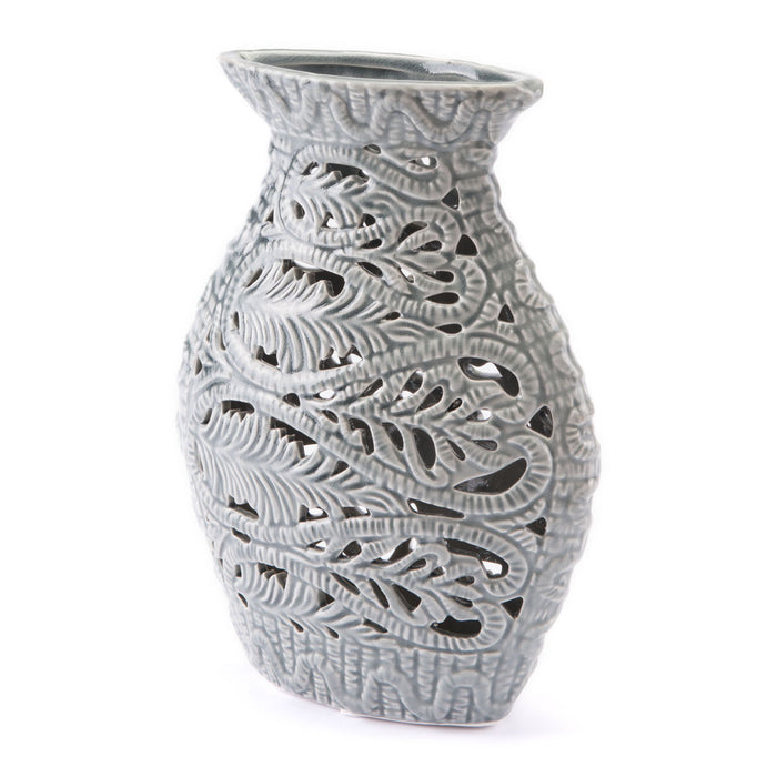 Medium Leaves Vase Gray